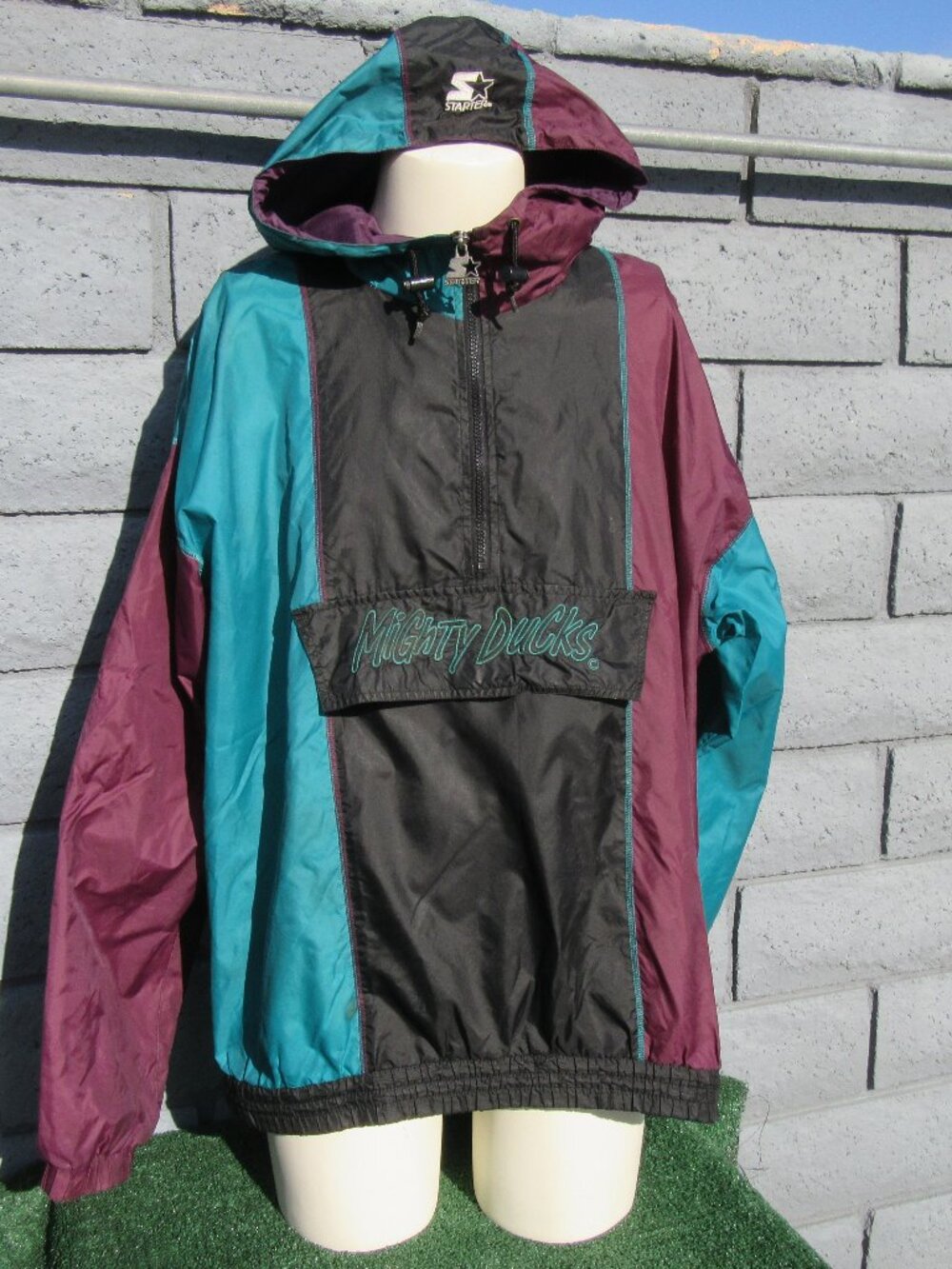Vintage Starter NHL Anaheim Mighty Ducks Pullover 1/2 Zip Jacket Size XL